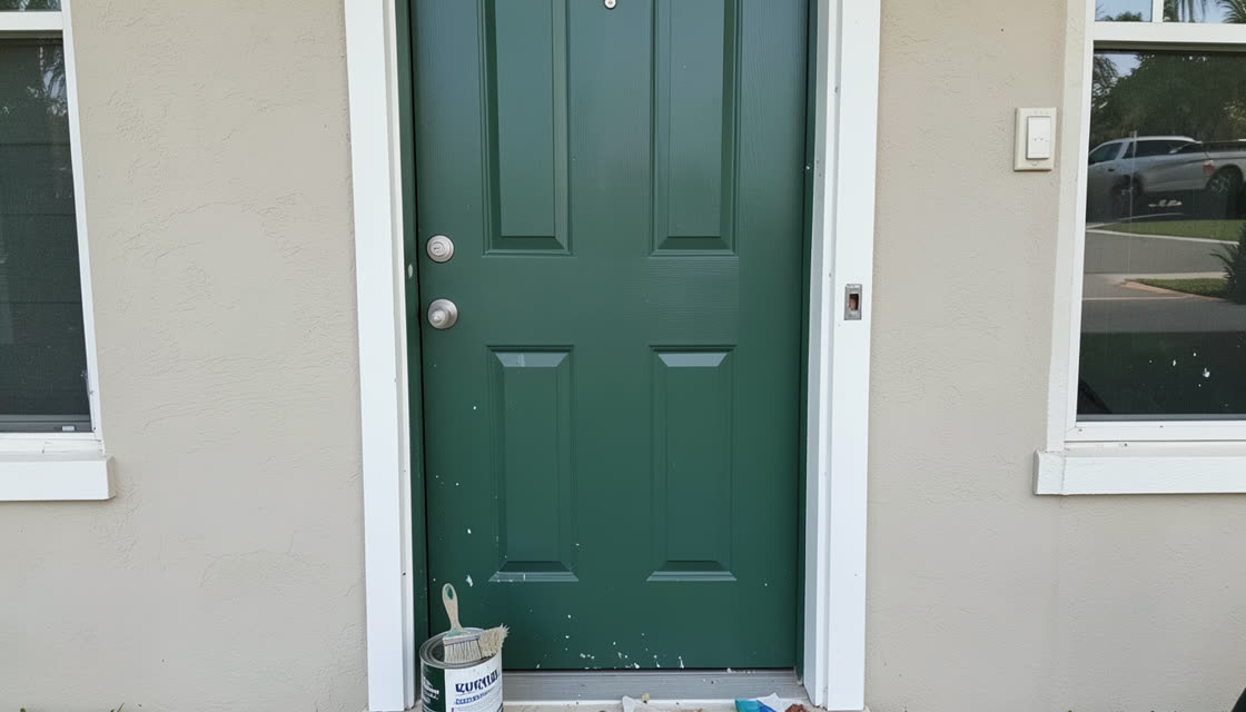 Freshly painted deep green front door